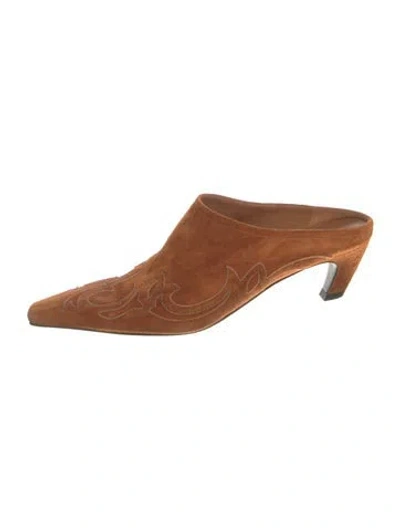 Pre-owned Khaite Suede Embroidered Accent Mules In Brown