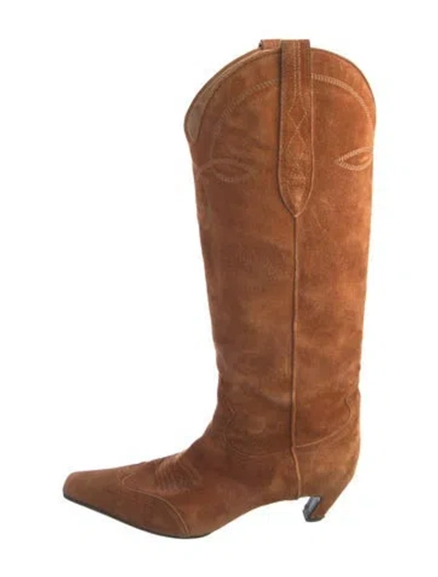 Pre-owned Khaite Suede Embroidered Accent Western Boots In Brown