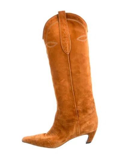 Pre-owned Khaite Suede Embroidered Accent Western Boots In Brown