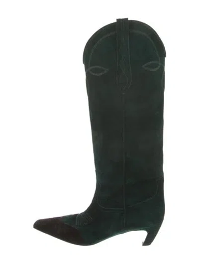 Pre-owned Khaite Suede Embroidered Accent Western Boots In Green