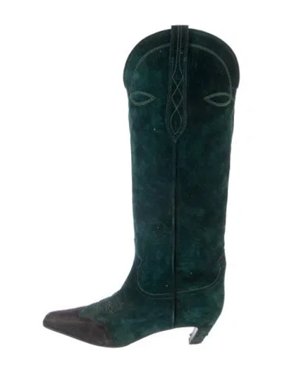 Pre-owned Khaite Suede Embroidered Accent Western Boots In Green