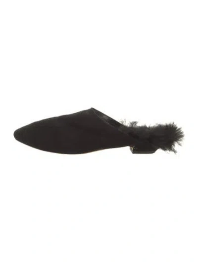 Pre-owned Khaite Suede Faux Fur Trim Slides In Black