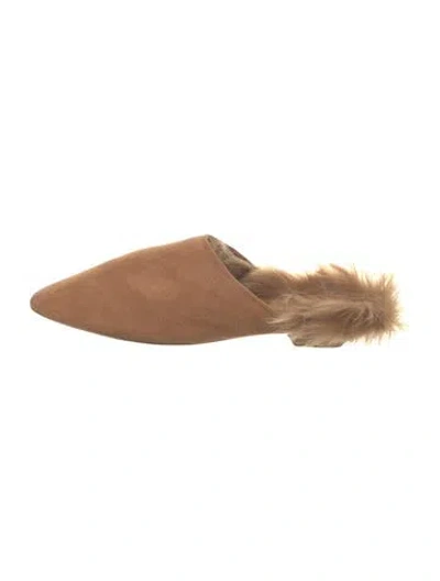 Pre-owned Khaite Suede Fur Trim Mules In Brown