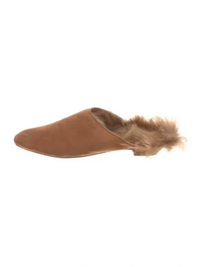 Pre-owned Khaite Suede Fur Trim Mules In Brown