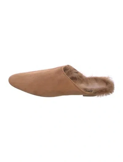 Pre-owned Khaite Suede Fur Trim Mules In Brown