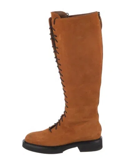 Pre-owned Khaite Suede Lace-up Boots In Brown