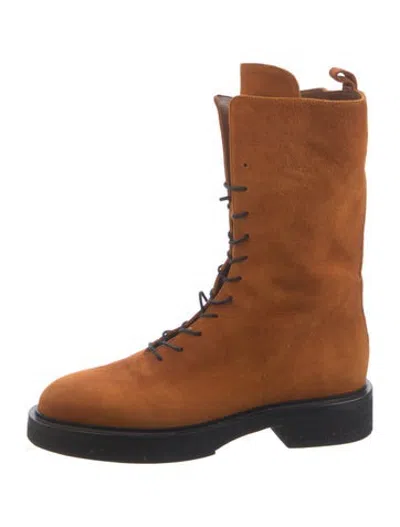 Pre-owned Khaite Suede Lace-up Boots In Orange