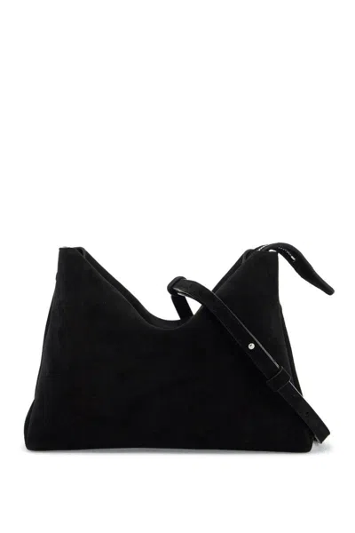Khaite Medium Lina Suede Crossbody Bag In Black