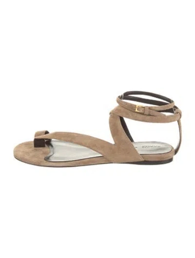 Pre-owned Khaite Suede Leather Trim Embellishment Sandals In Neutral