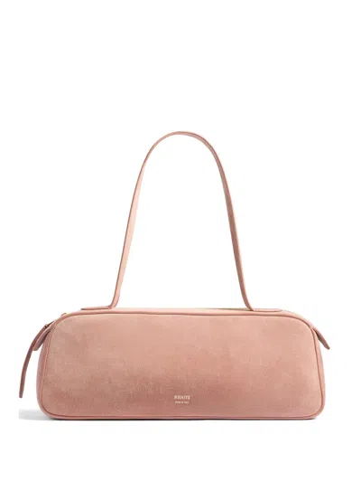 Khaite Suede Logo-motif Shoulder Bag In Pink
