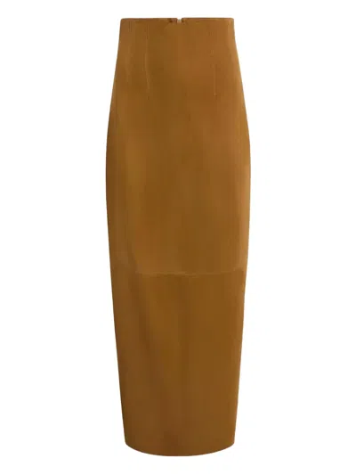 Khaite Suede Maxi Skirt In Brown