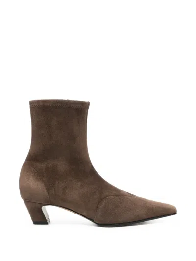 Khaite Suede Pointed-toe Ankle Boots In Brown
