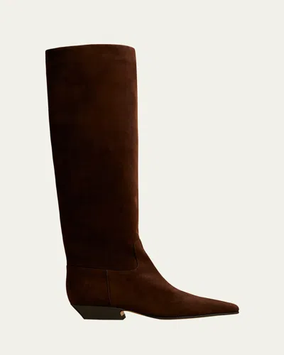 KHAITE SUEDE SQUARE-TOE KNEE BOOTS