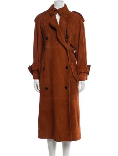 Pre-owned Khaite Suede Trench Coat In Brown