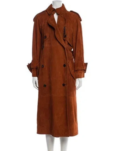 Pre-owned Khaite Suede Trench Coat In Brown