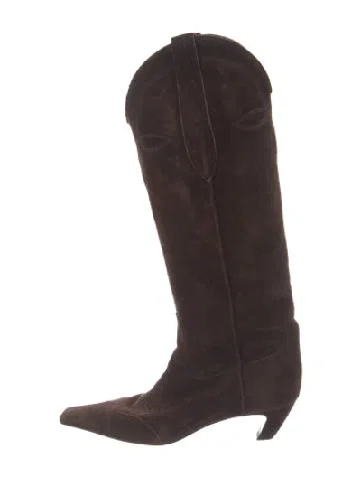 Pre-owned Khaite Suede Western Boots In Brown