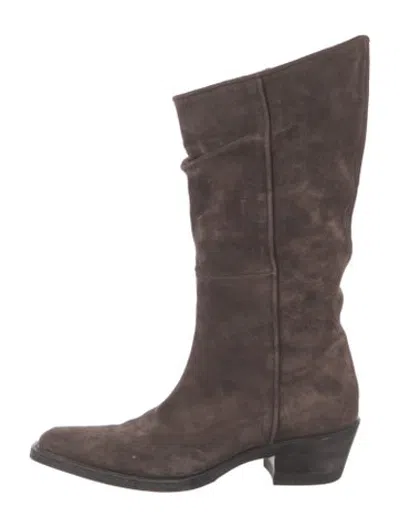 Pre-owned Khaite Suede Western Boots In Brown