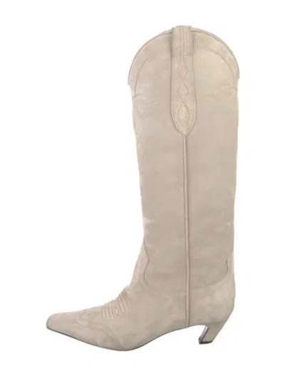 Pre-owned Khaite Suede Western Boots In Neutrals