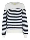 Khaite And Navy Blue Striped Merino Wool Sweater In White