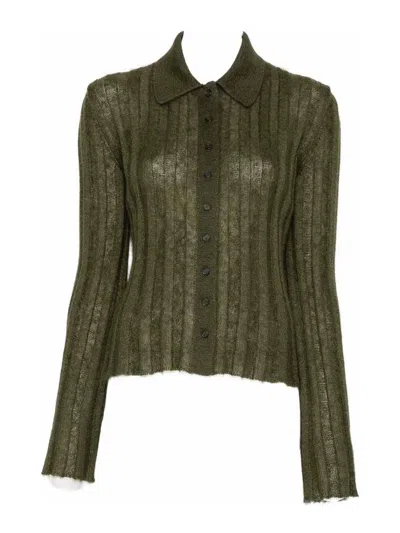 Khaite Classic Collar Ribbed Knit Sweater In Green