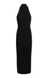 Khaite Suzanne High Neck Crepe Midi Dress In Black