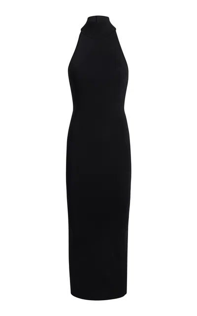 Khaite Suzanne High Neck Crepe Midi Dress In Black