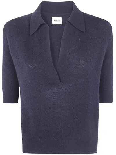 Khaite Sweater Cashmere "shrunken Jo" Polo In Blue