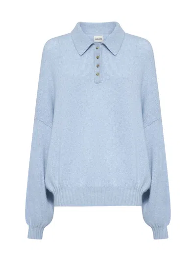 Khaite Rene Long Sleeve Cashmere Polo Sweater In Grey