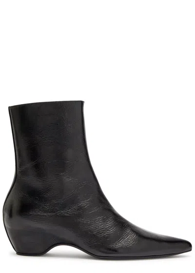 Khaite Sybil 40 Glossed Leather Ankle Boots In Black