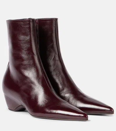 Khaite Sybil Glossed-leather Ankle Boots In Burgundy