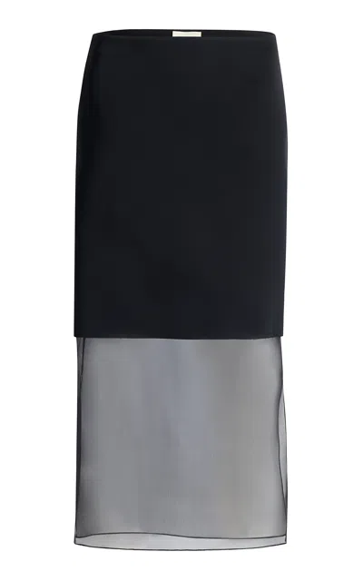 Khaite Sybil Crepe Satin Midi Skirt In Black