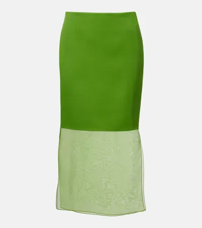 Khaite Sybil Layered Frayed Satin-crepe And Organza Midi Skirt In Green