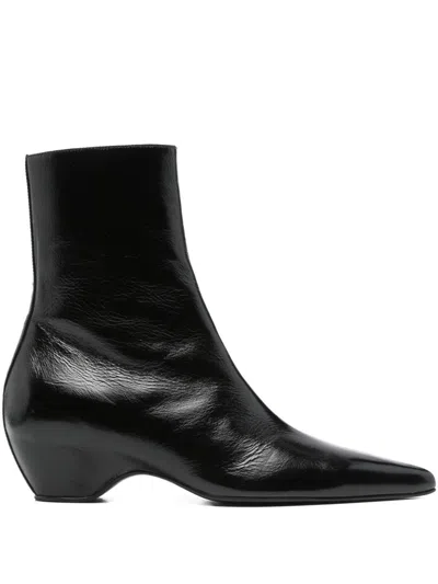 Khaite Sybil Leather Ankle Boots In Black