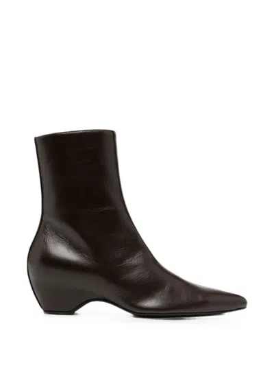 Khaite Sybil Pointed-toe Ankle Boots In Brown