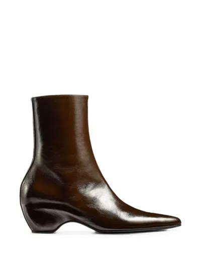 Khaite Chlorofiber Ankle Boots With Contoured Heel And Pointed Toe In Brown