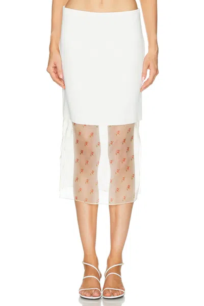 Khaite Sybil Layered Frayed Satin-crepe And Floral-print Organza Midi Skirt In White