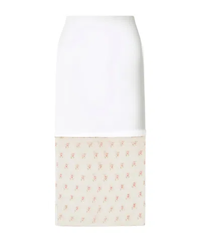 Khaite Sybil Layered Frayed Satin-crepe And Floral-print Organza Midi Skirt In White