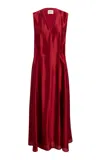 Khaite Syd V-neck Silk-twill Midi Dress In Red