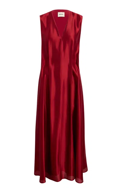 Khaite Syd V-neck Silk-twill Midi Dress In Red