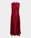 Khaite Syd V-neck Sleeveless Satin Maxi Dress In Purple