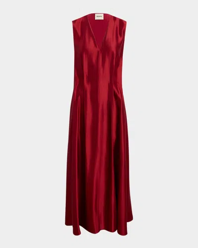 KHAITE SYD V-NECK SLEEVELESS SATIN MAXI DRESS