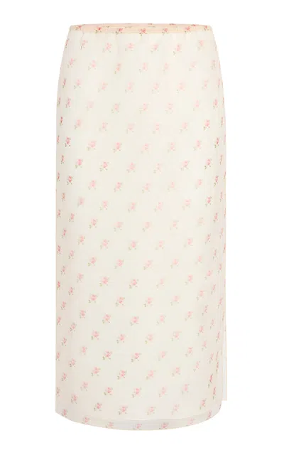 Khaite Sydni Floral-printed Silk Organza Midi Skirt In Pink
