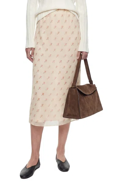 Khaite Sydni Floral-print Silk-organza Midi Skirt In Pink