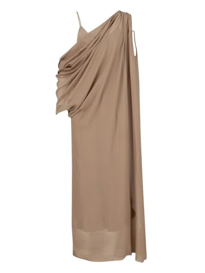Khaite Taj Layered Draped One-shoulder Silk-chiffon Maxi Dress In Beige