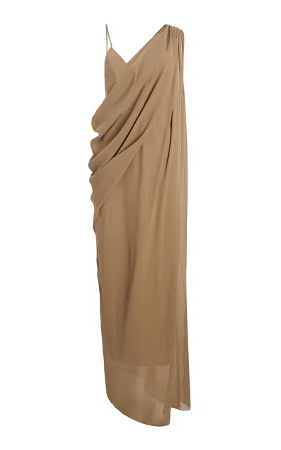 Khaite Taj Draped Silk Crepe Maxi Dress In Brown