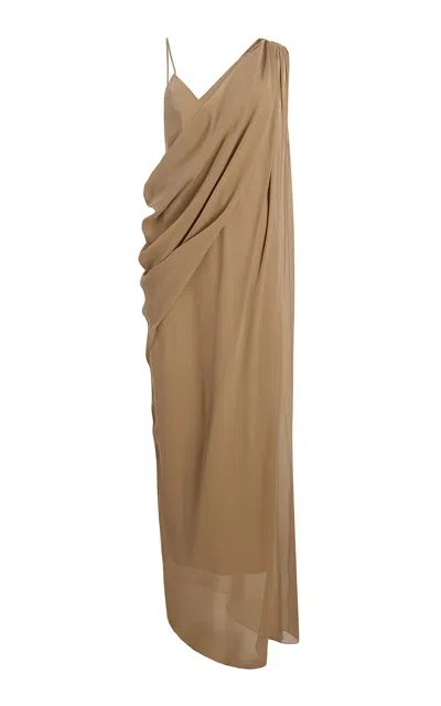 Khaite Taj Layered Draped One-shoulder Silk-chiffon Maxi Dress In Beige