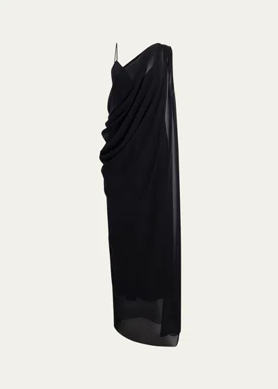 Khaite Taj Long Draped Silk Dress In Black