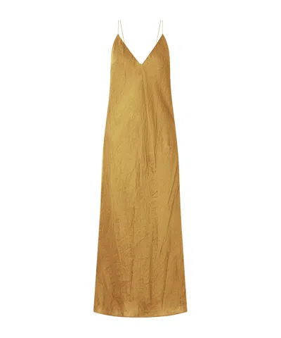 Khaite Taja Crinkled-voile Maxi Dress In Yellow