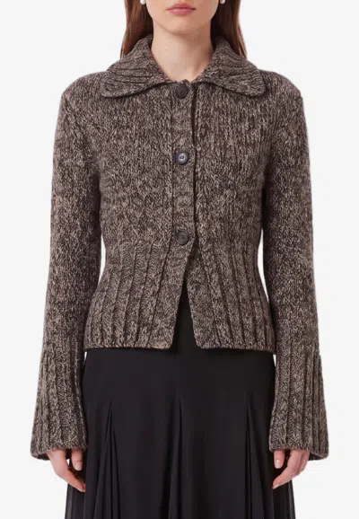 Khaite Takeo Collared Mélange Knit Cardigan In Brown