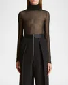 Khaite Tallin Sheer Mesh Turtleneck Bodysuit In Black